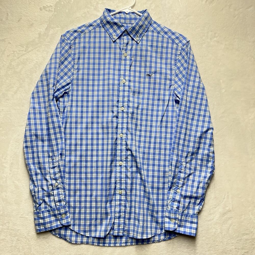 Vineyard Vines Classic Fit Performance Whale Shirt Mens XS Plaid Blue White‎